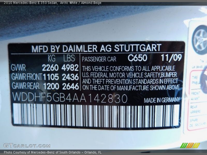 Arctic White / Almond Beige 2010 Mercedes-Benz E 350 Sedan