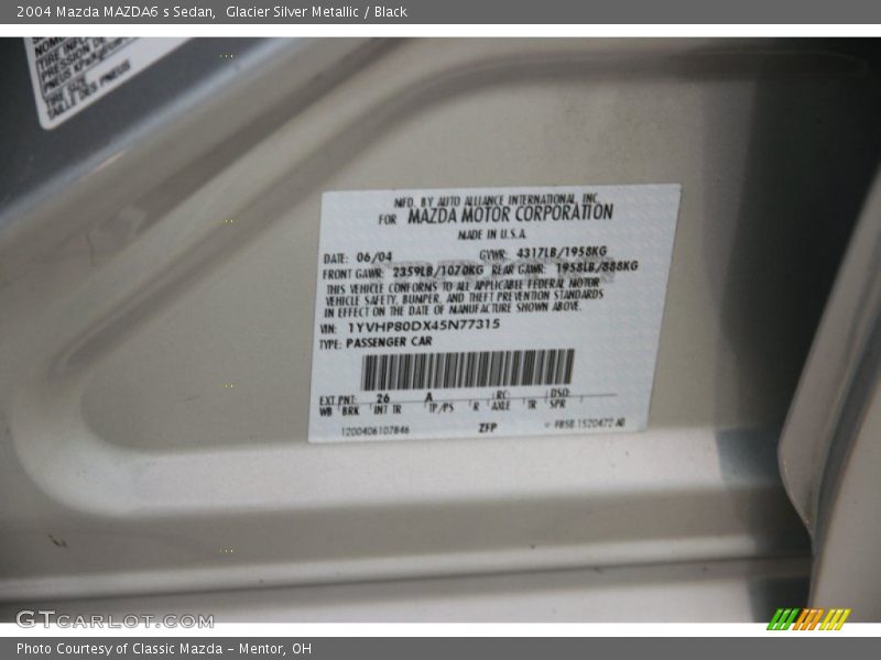 Glacier Silver Metallic / Black 2004 Mazda MAZDA6 s Sedan