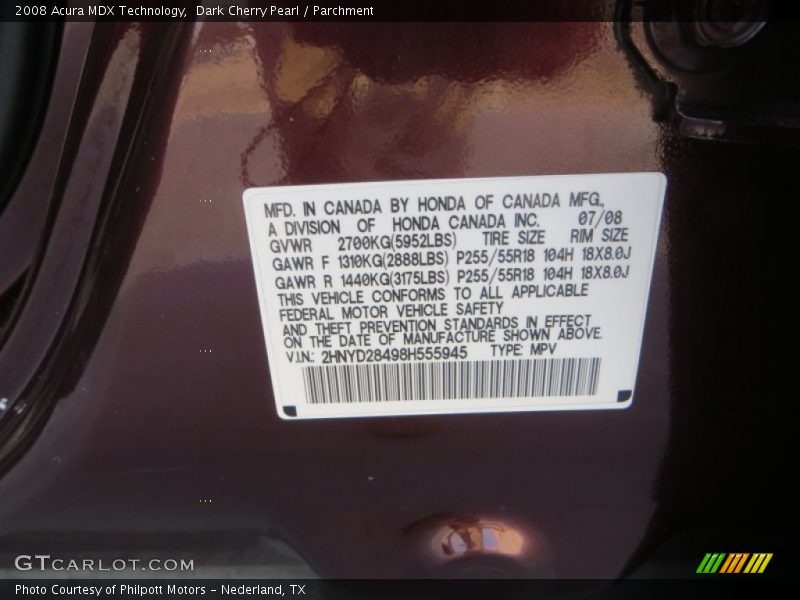 Dark Cherry Pearl / Parchment 2008 Acura MDX Technology