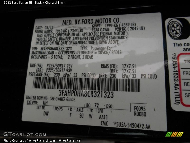 Black / Charcoal Black 2012 Ford Fusion SE