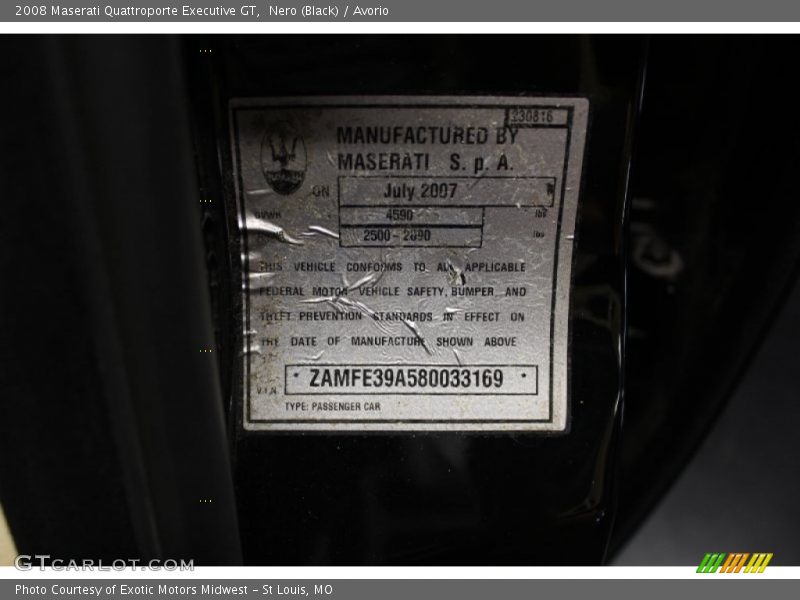 Info Tag of 2008 Quattroporte Executive GT