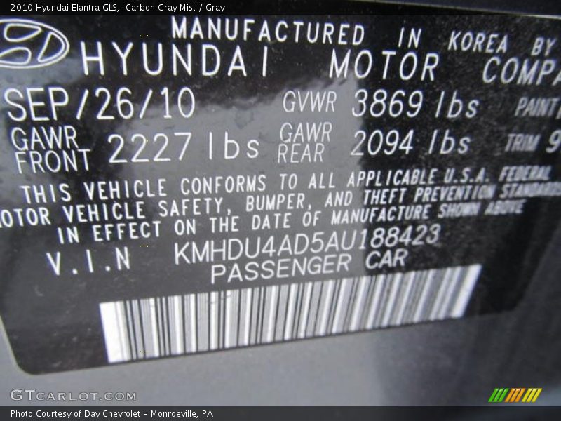Carbon Gray Mist / Gray 2010 Hyundai Elantra GLS