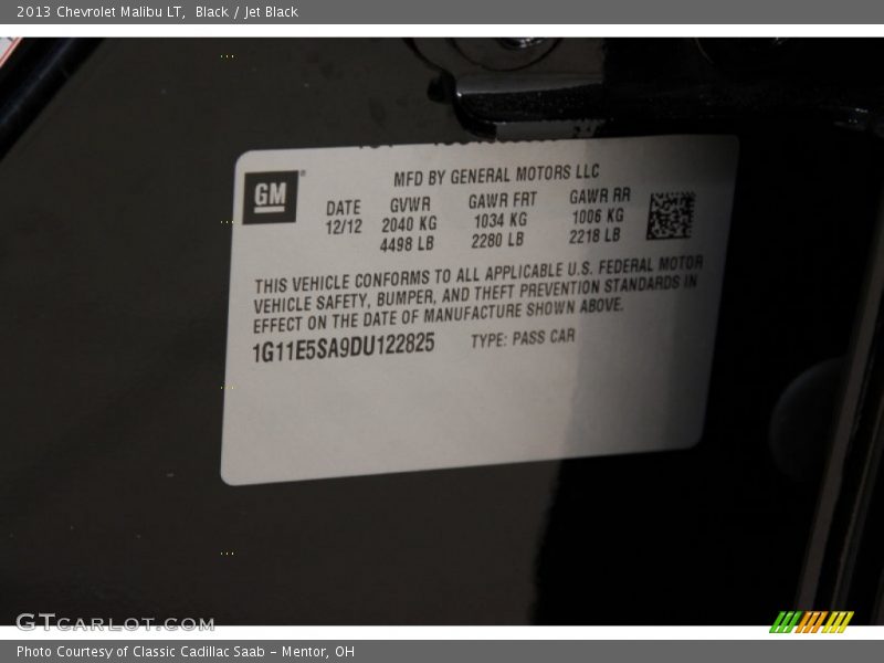 Black / Jet Black 2013 Chevrolet Malibu LT