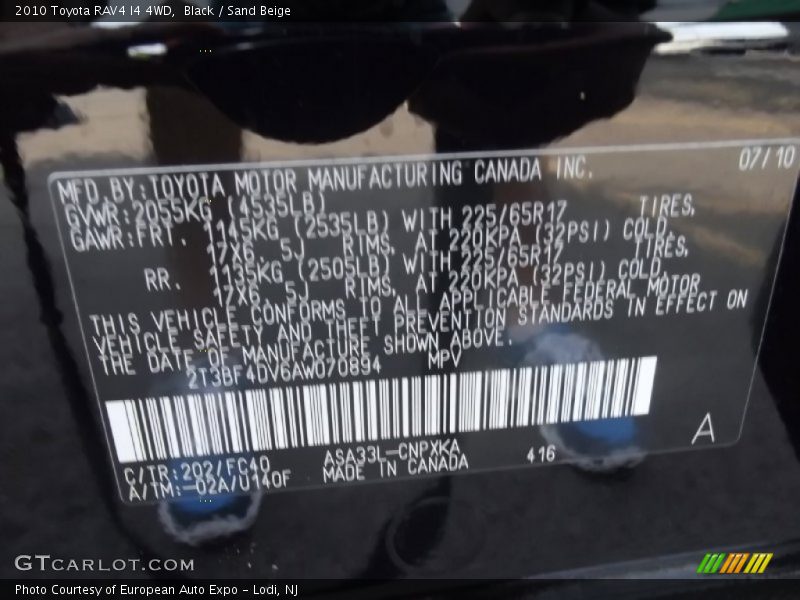Black / Sand Beige 2010 Toyota RAV4 I4 4WD