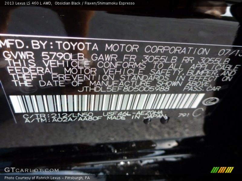Obsidian Black / Flaxen/Shimamoku Espresso 2013 Lexus LS 460 L AWD