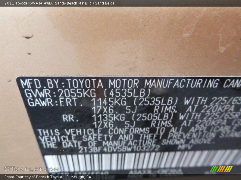 Sandy Beach Metallic / Sand Beige 2011 Toyota RAV4 I4 4WD