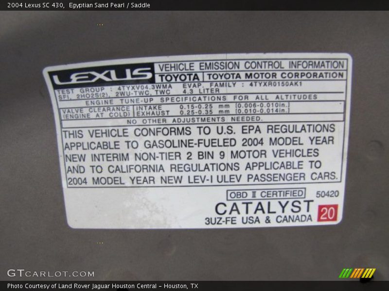 Egyptian Sand Pearl / Saddle 2004 Lexus SC 430