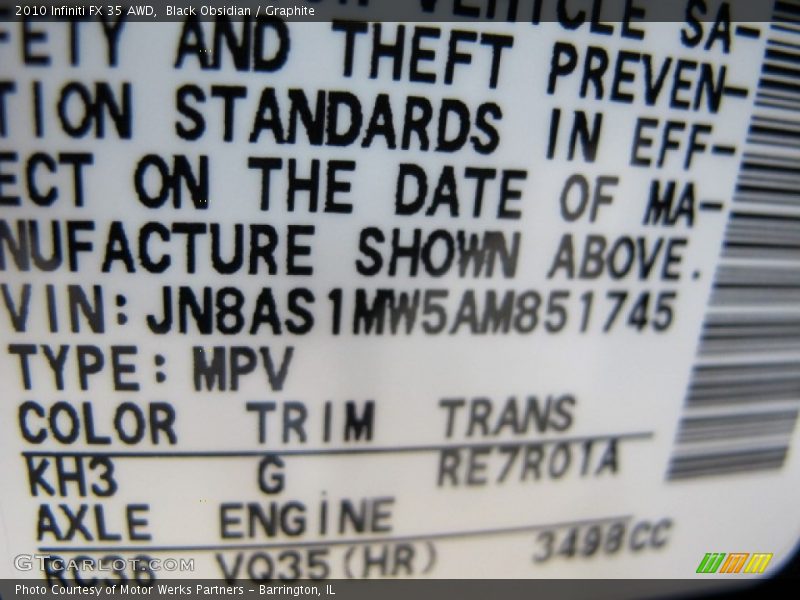 Black Obsidian / Graphite 2010 Infiniti FX 35 AWD