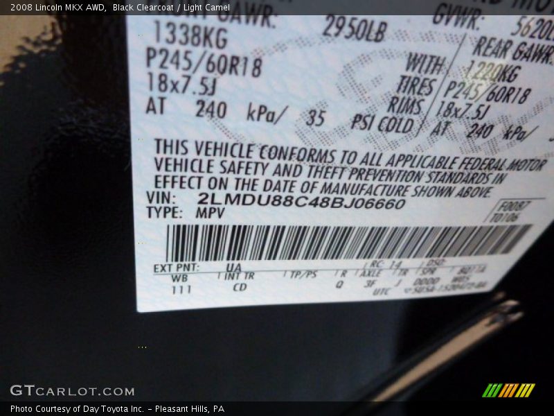 Black Clearcoat / Light Camel 2008 Lincoln MKX AWD