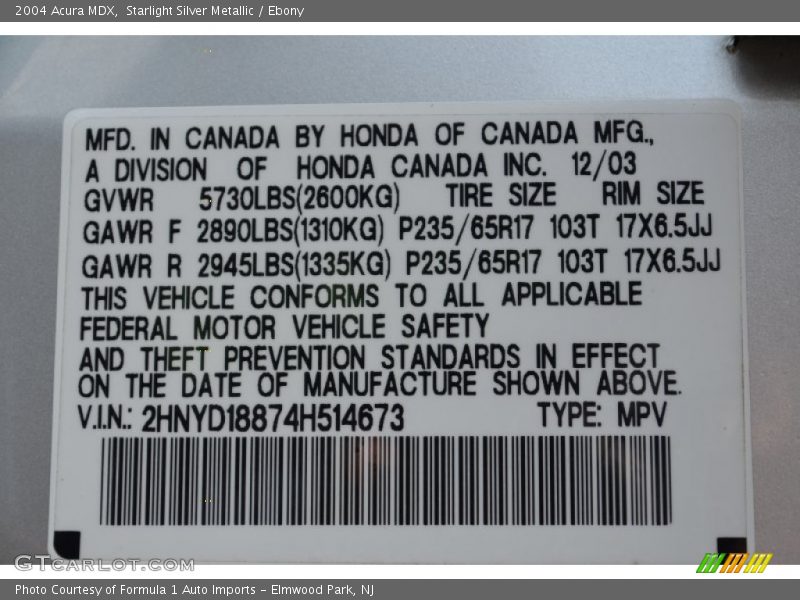 Starlight Silver Metallic / Ebony 2004 Acura MDX