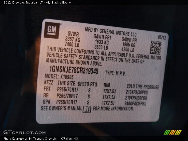 Black / Ebony 2012 Chevrolet Suburban LT 4x4