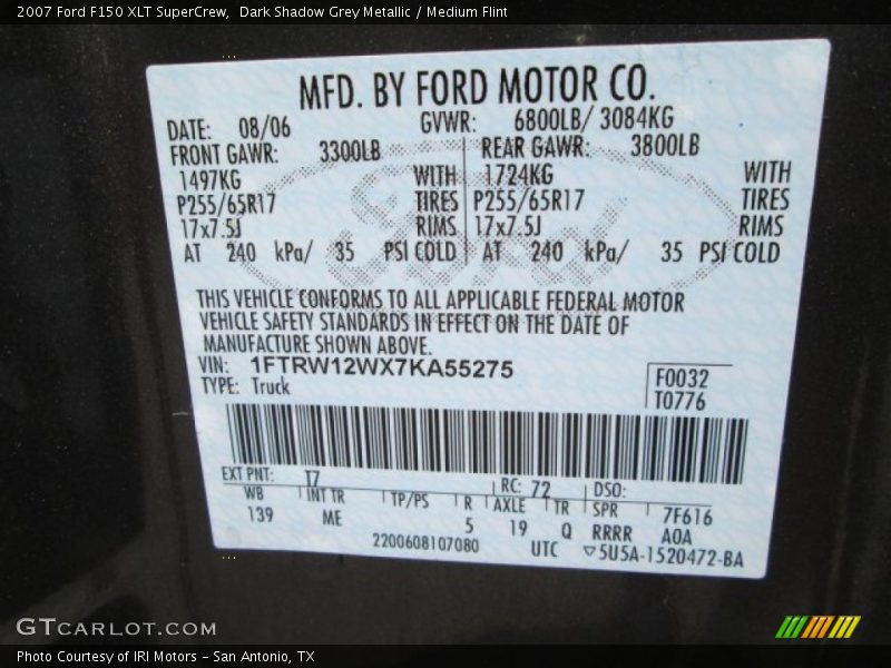Dark Shadow Grey Metallic / Medium Flint 2007 Ford F150 XLT SuperCrew