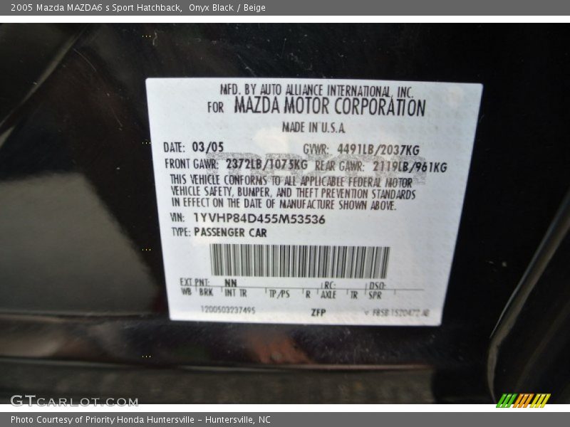 Onyx Black / Beige 2005 Mazda MAZDA6 s Sport Hatchback