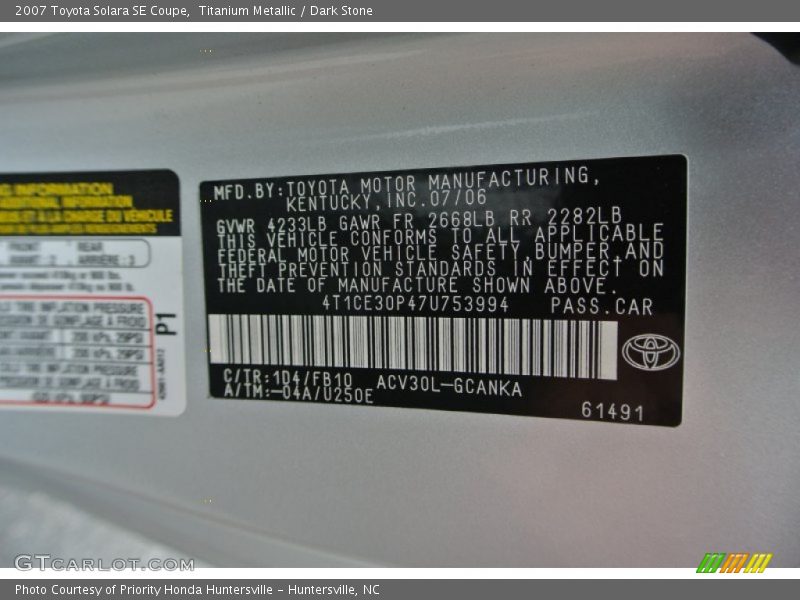 Titanium Metallic / Dark Stone 2007 Toyota Solara SE Coupe