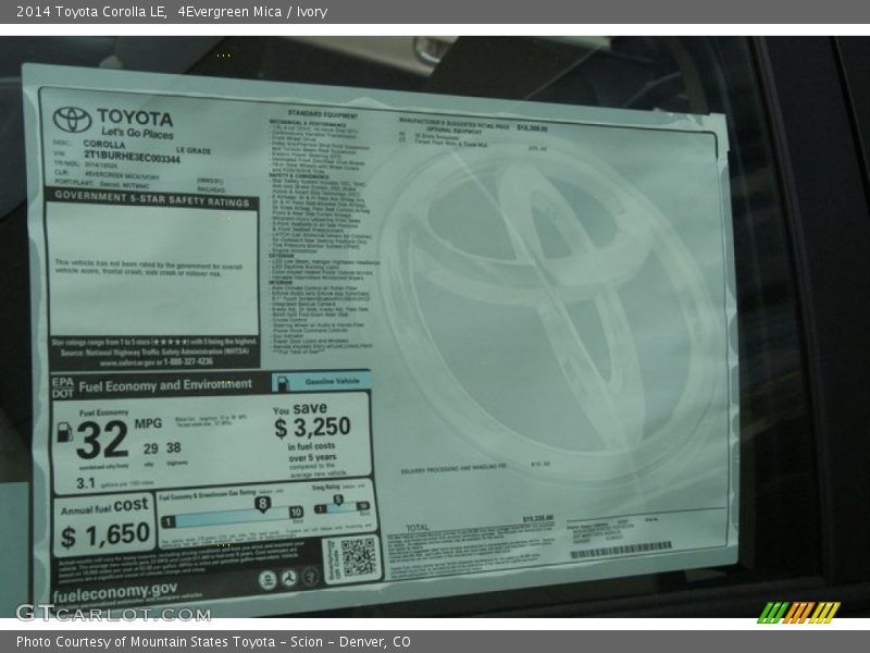  2014 Corolla LE Window Sticker