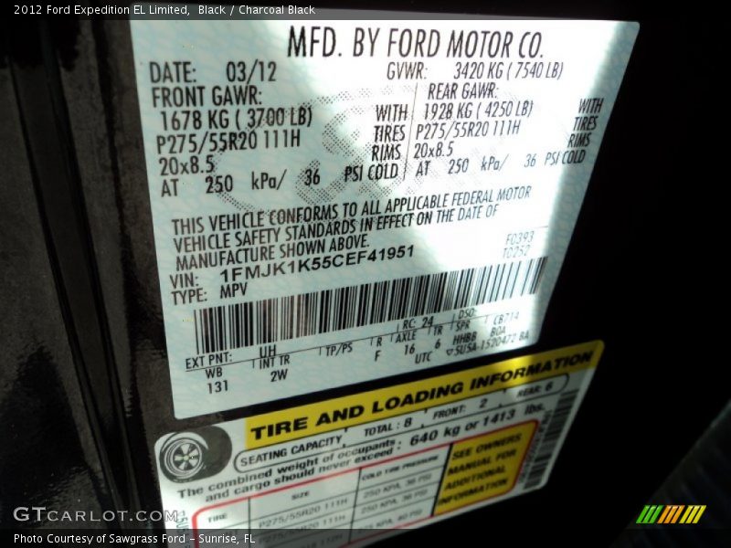 Black / Charcoal Black 2012 Ford Expedition EL Limited