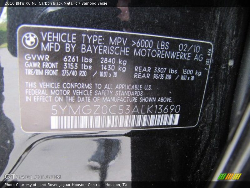 Carbon Black Metallic / Bamboo Beige 2010 BMW X6 M