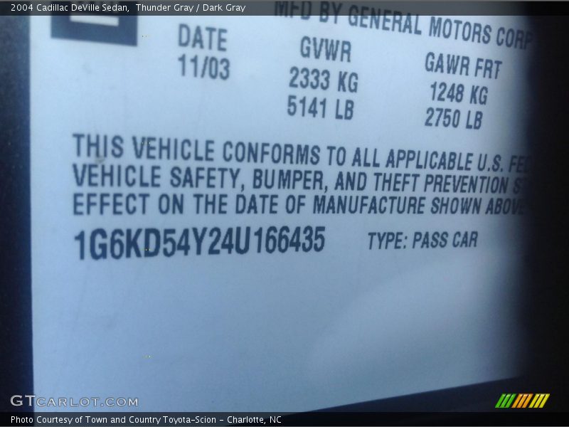 Thunder Gray / Dark Gray 2004 Cadillac DeVille Sedan