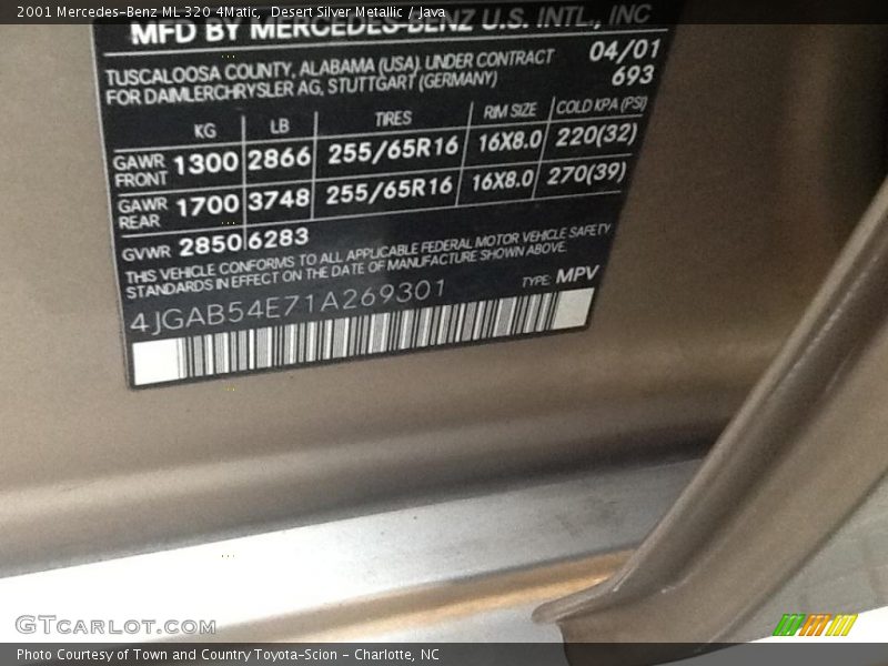 Desert Silver Metallic / Java 2001 Mercedes-Benz ML 320 4Matic