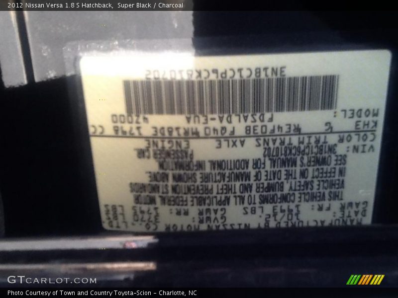 Super Black / Charcoal 2012 Nissan Versa 1.8 S Hatchback