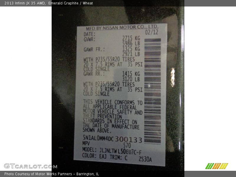 Emerald Graphite / Wheat 2013 Infiniti JX 35 AWD