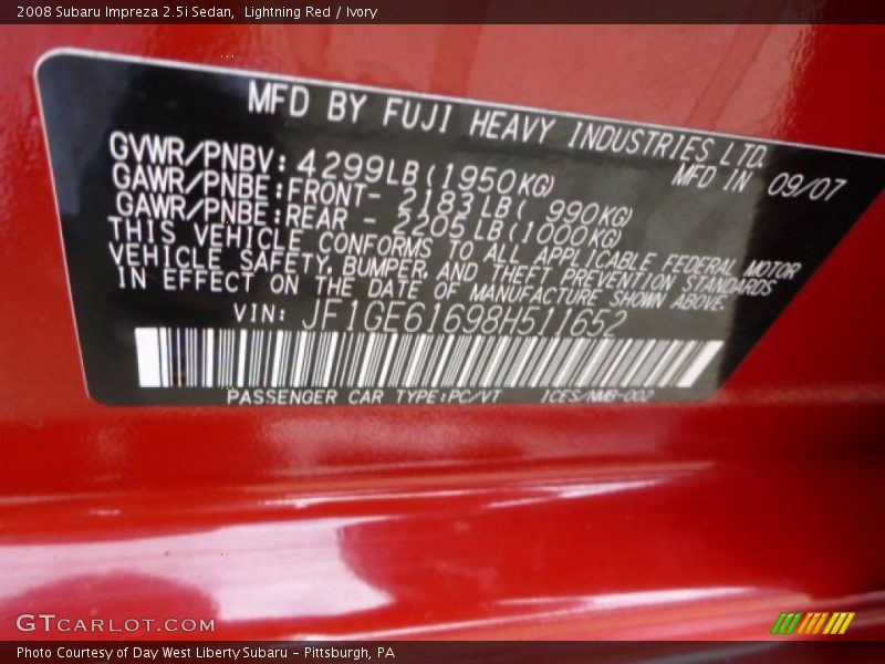 Lightning Red / Ivory 2008 Subaru Impreza 2.5i Sedan