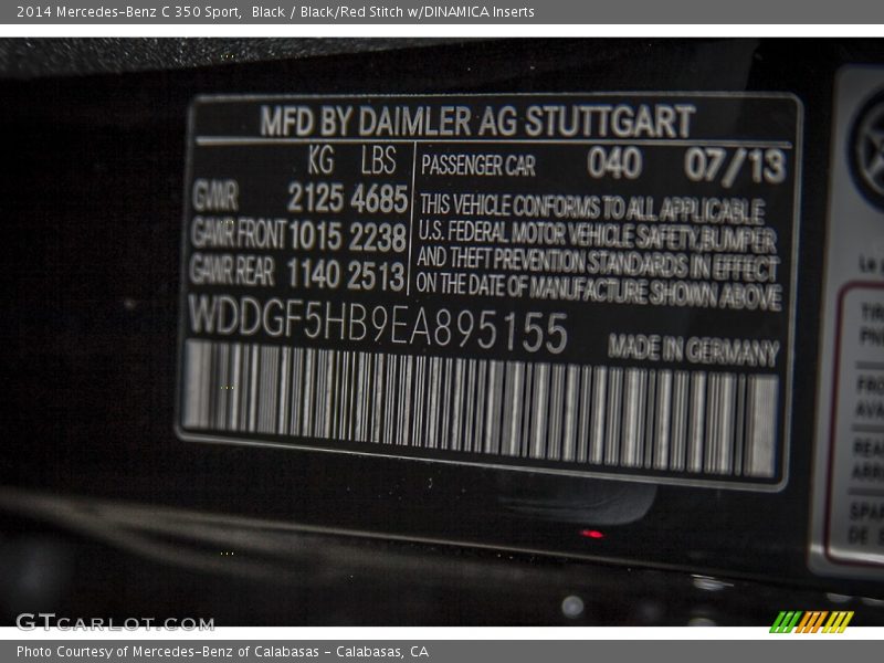 Black / Black/Red Stitch w/DINAMICA Inserts 2014 Mercedes-Benz C 350 Sport