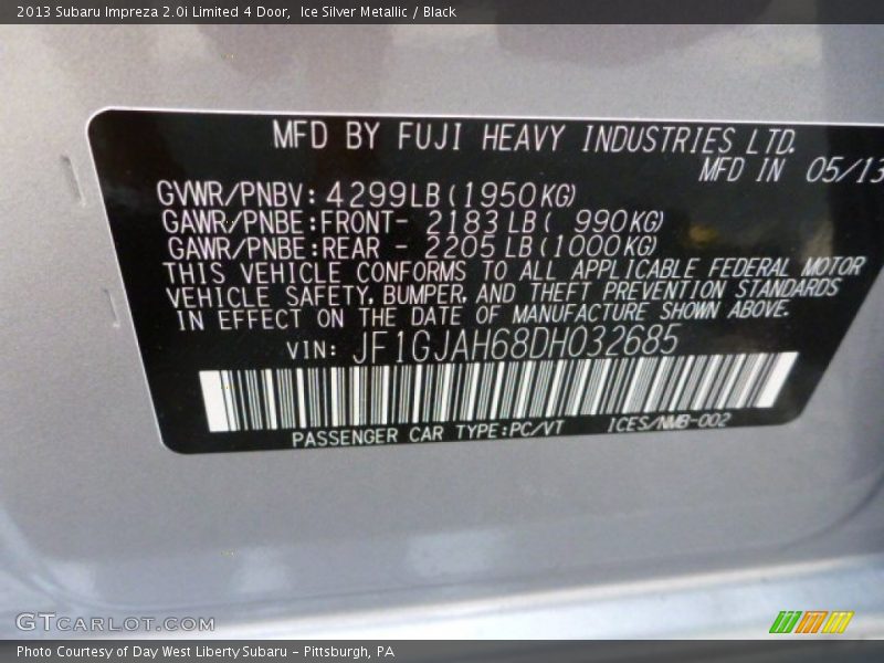 Ice Silver Metallic / Black 2013 Subaru Impreza 2.0i Limited 4 Door