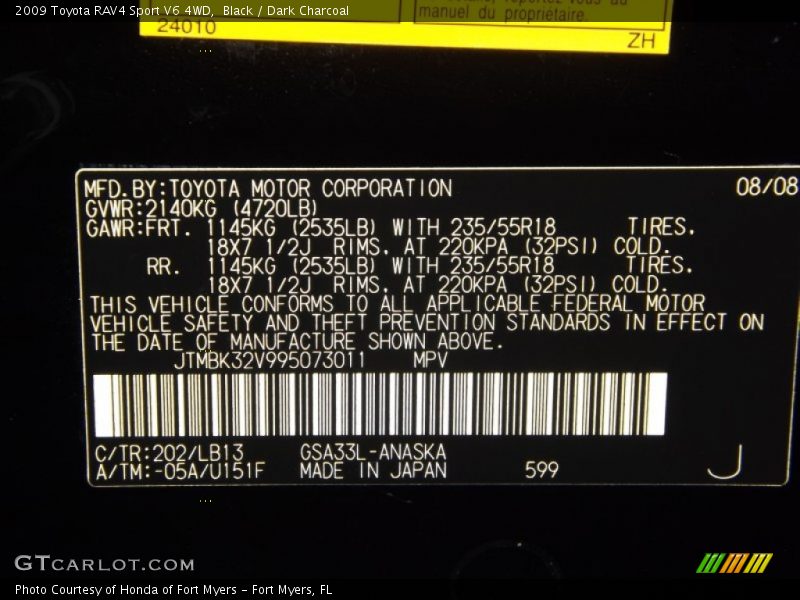 Black / Dark Charcoal 2009 Toyota RAV4 Sport V6 4WD