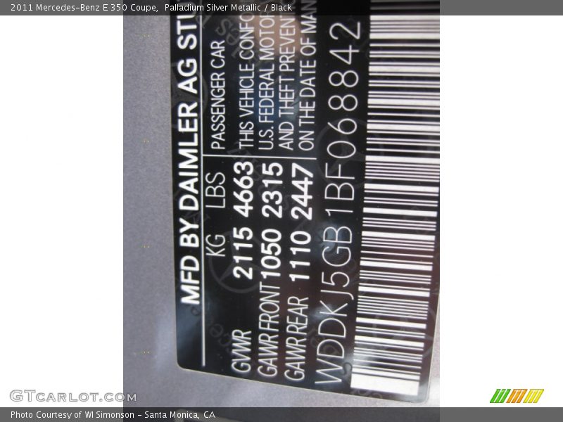 Palladium Silver Metallic / Black 2011 Mercedes-Benz E 350 Coupe