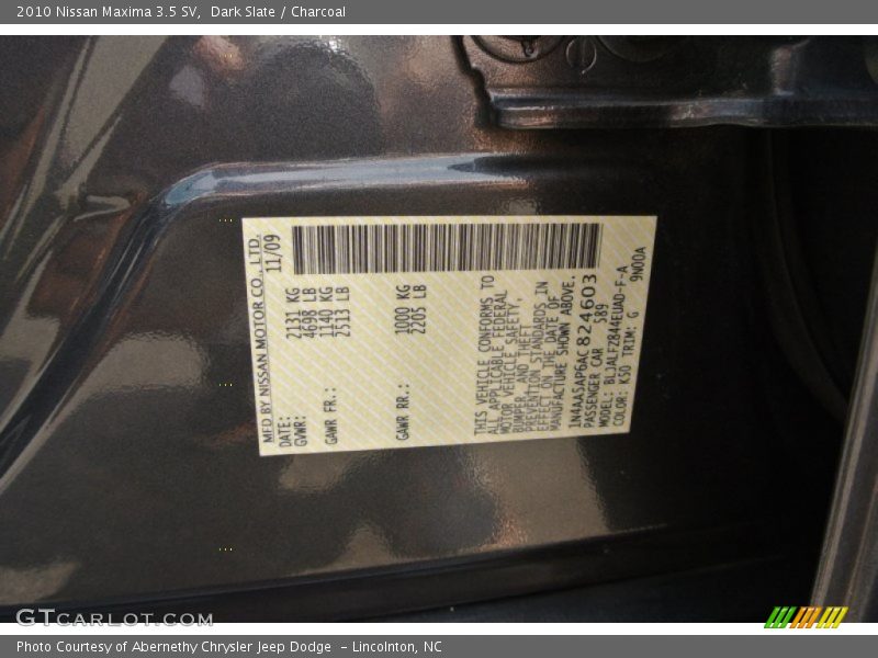 Dark Slate / Charcoal 2010 Nissan Maxima 3.5 SV