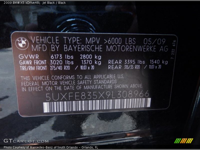 Jet Black / Black 2009 BMW X5 xDrive48i