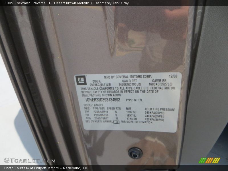 Desert Brown Metallic / Cashmere/Dark Gray 2009 Chevrolet Traverse LT