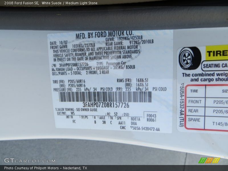 White Suede / Medium Light Stone 2008 Ford Fusion SE