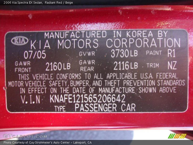 Radiant Red / Beige 2006 Kia Spectra EX Sedan