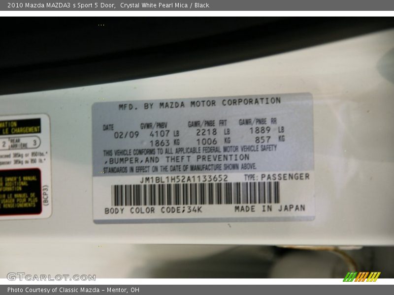 Crystal White Pearl Mica / Black 2010 Mazda MAZDA3 s Sport 5 Door