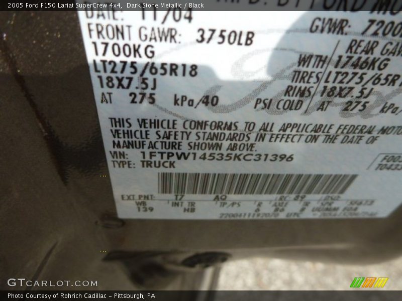 Dark Stone Metallic / Black 2005 Ford F150 Lariat SuperCrew 4x4