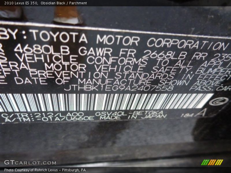 Obsidian Black / Parchment 2010 Lexus ES 350