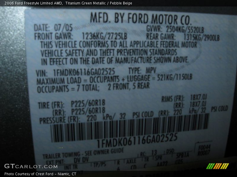 Titanium Green Metallic / Pebble Beige 2006 Ford Freestyle Limited AWD