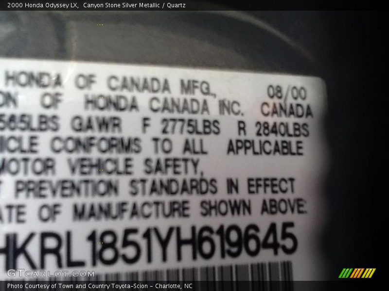 Canyon Stone Silver Metallic / Quartz 2000 Honda Odyssey LX