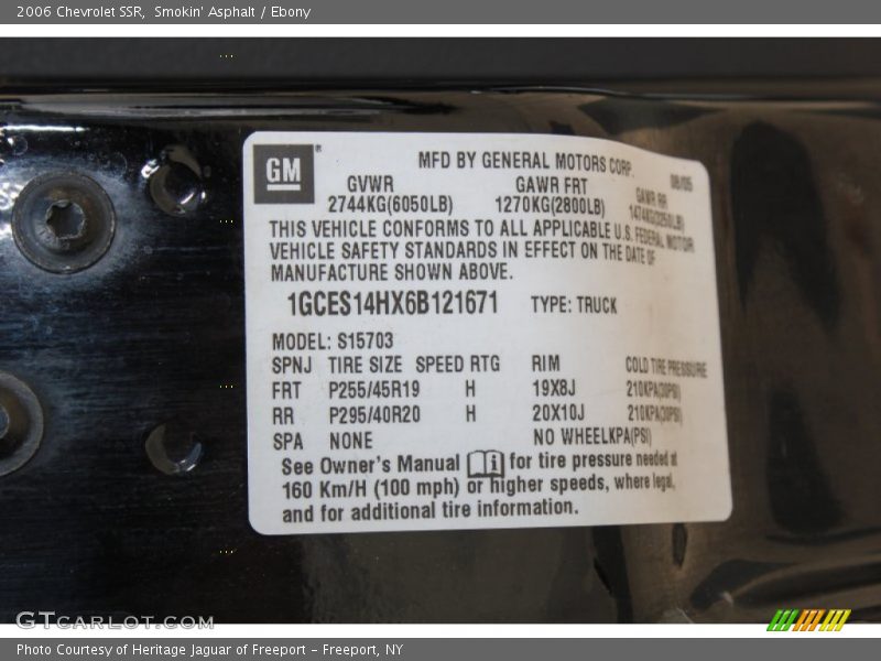 Info Tag of 2006 SSR 