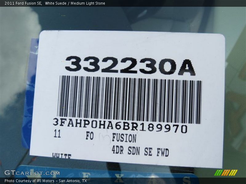 White Suede / Medium Light Stone 2011 Ford Fusion SE