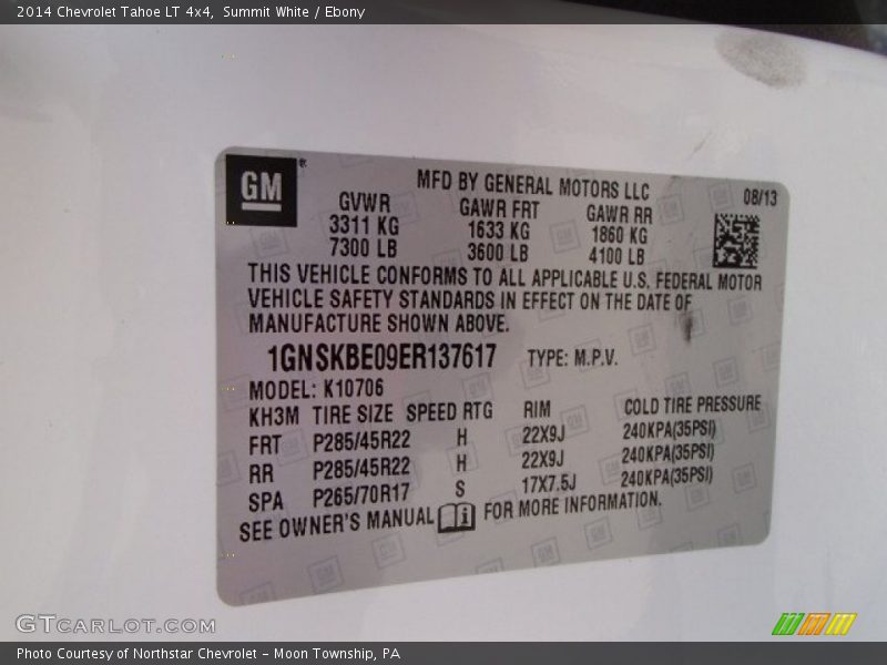 Summit White / Ebony 2014 Chevrolet Tahoe LT 4x4