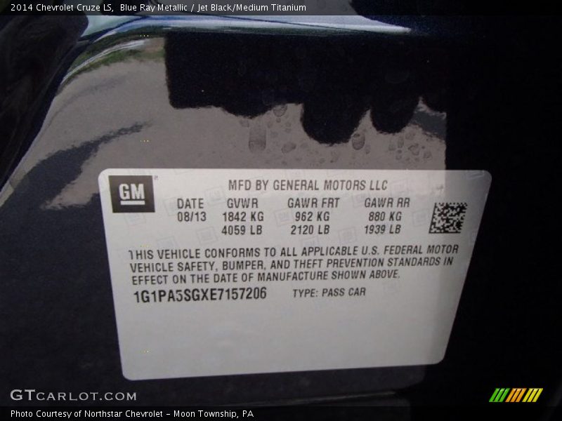 Blue Ray Metallic / Jet Black/Medium Titanium 2014 Chevrolet Cruze LS