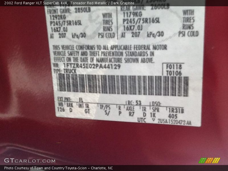 Toreador Red Metallic / Dark Graphite 2002 Ford Ranger XLT SuperCab 4x4