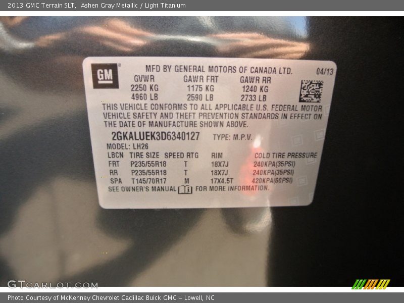 Ashen Gray Metallic / Light Titanium 2013 GMC Terrain SLT