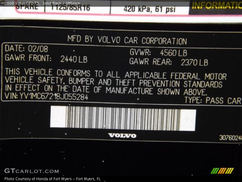 Solid Black / Offblack 2008 Volvo C70 T5