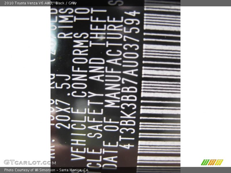 Black / Gray 2010 Toyota Venza V6 AWD
