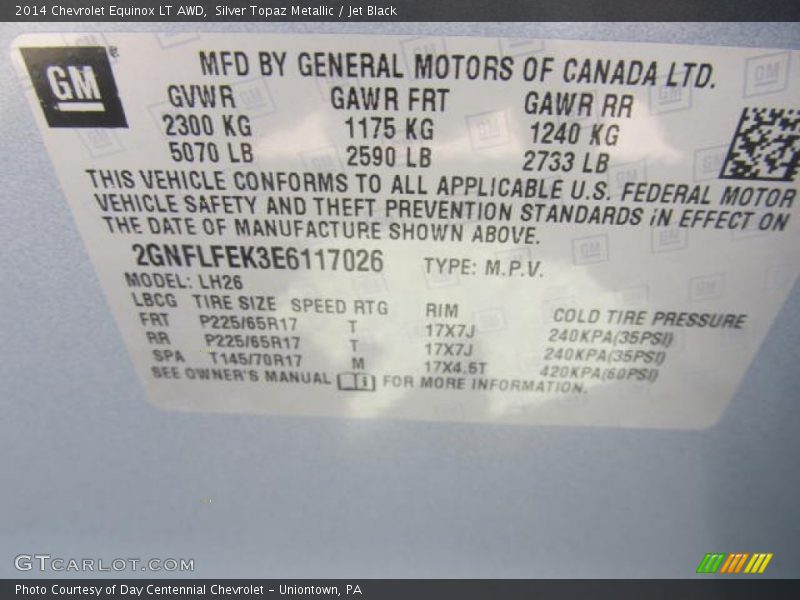 Silver Topaz Metallic / Jet Black 2014 Chevrolet Equinox LT AWD