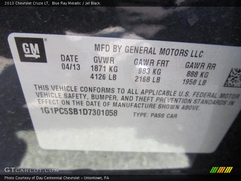 Blue Ray Metallic / Jet Black 2013 Chevrolet Cruze LT